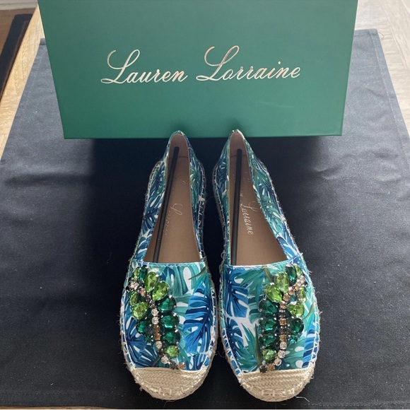 Lauren Lorraine Blue and Green Embellished Espadrilles New in box - Picture 2 of 3